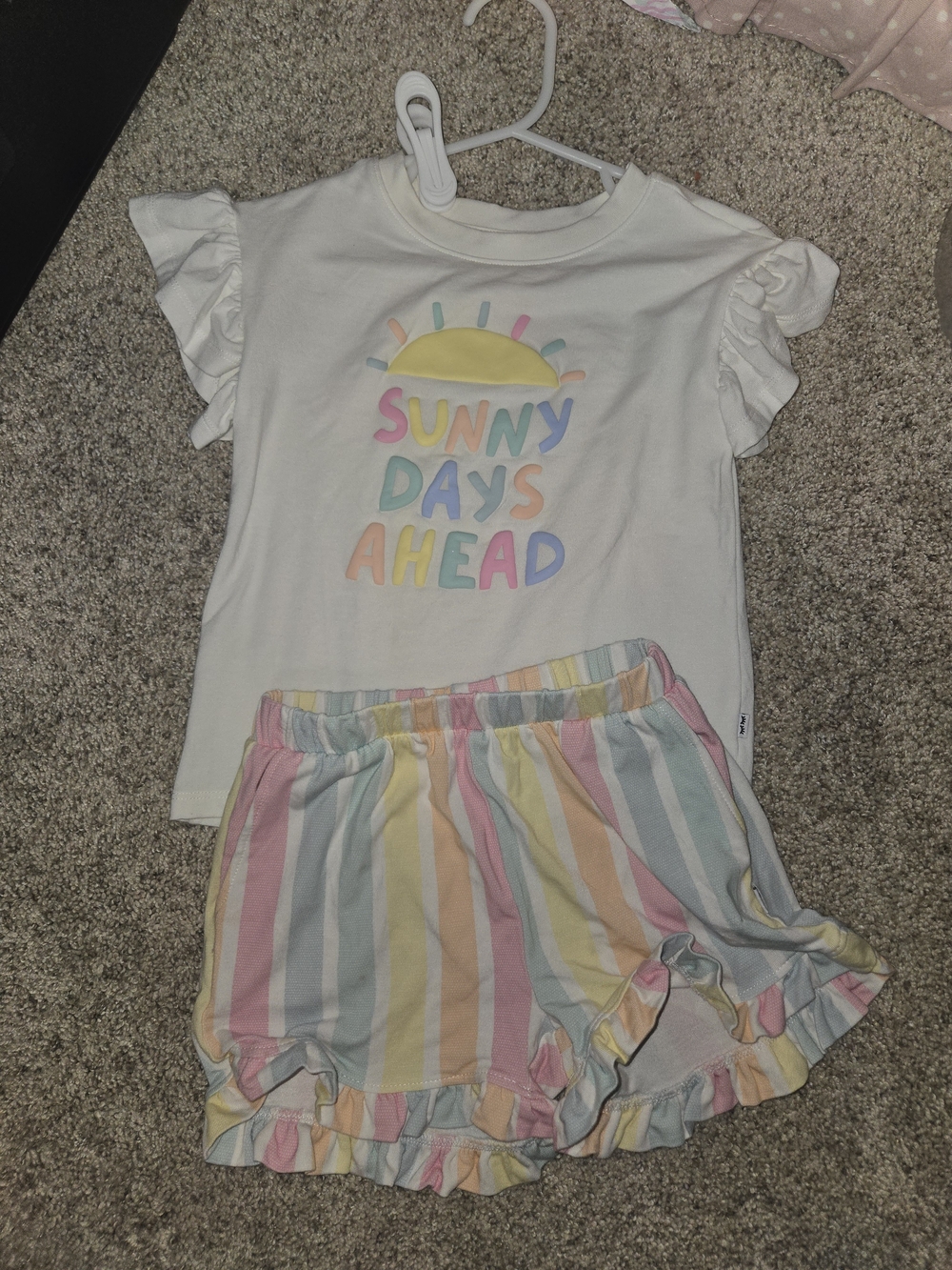 Little Sleepies White 'Sunny Days Ahead' Top with Pastel Stripe Shorts